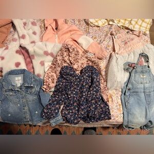 Bundle of girls toddler clothes Oshkosh carters floral hearts cat coat overalls